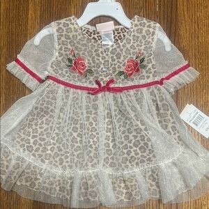 Baby Dress with Leopard Print and Floral Embroidery